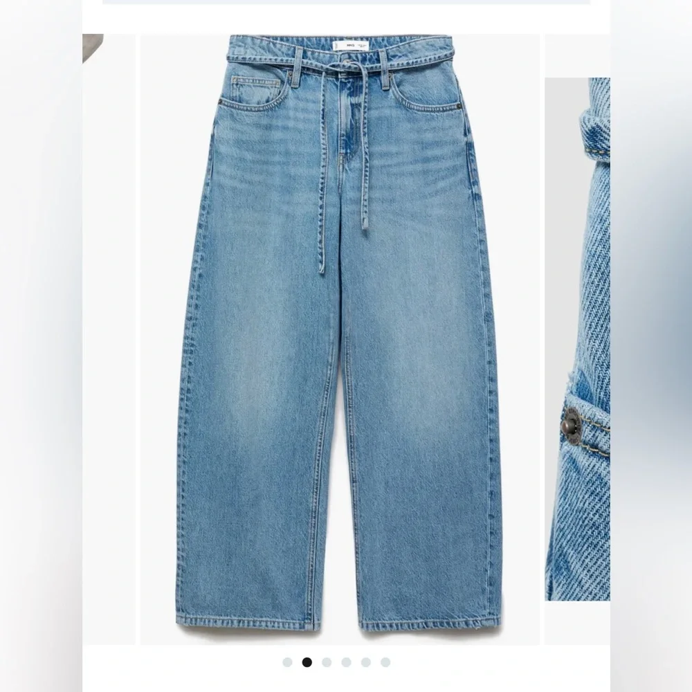 Mango Tie Waist Wide leg jeans Light Blue Denim with Zip Fly size 6 - Picture 11 of 12